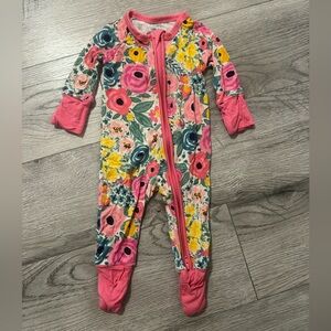 Little Sleepies Pink Trim Floral Zip Footed One-Piece